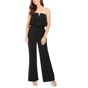 NWT! Adrianna Papell Black Popover Wide Leg Strapless Jumpsuit 12 Holiday Party
